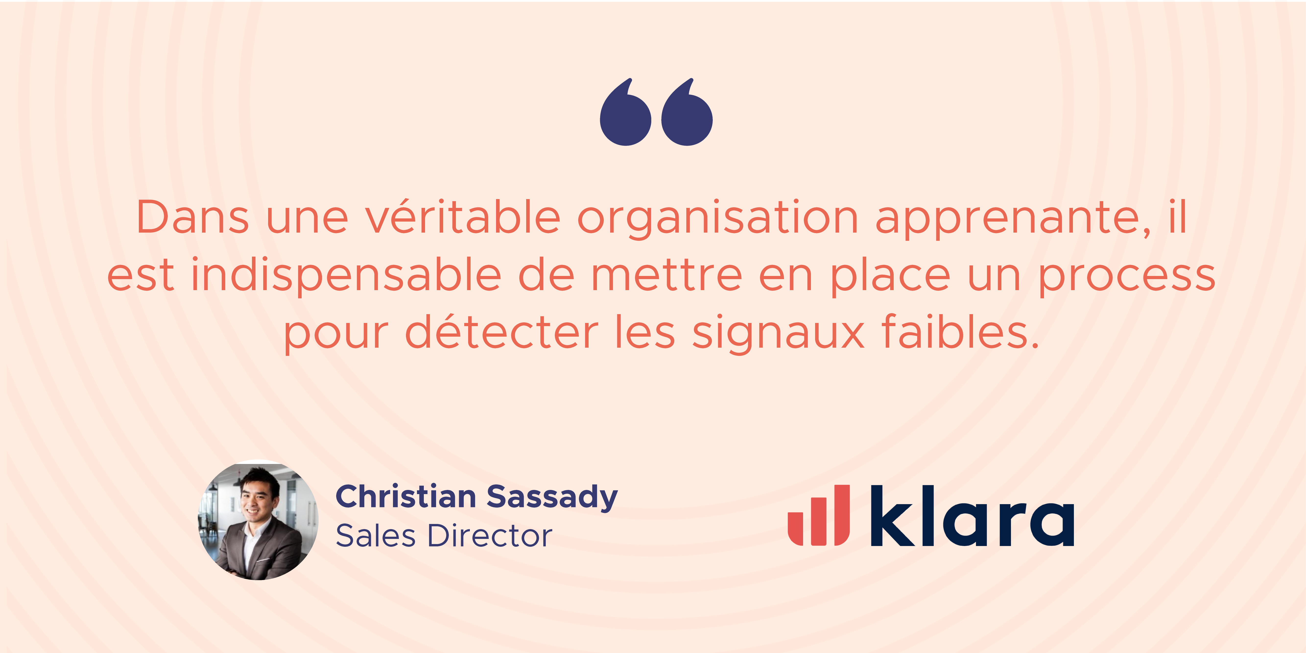 « Dans une véritable organisation apprenante, il est indispensable de mettre en place un process pour détecter les signaux faibles. » Christian Sassady, Sales Director, Klara